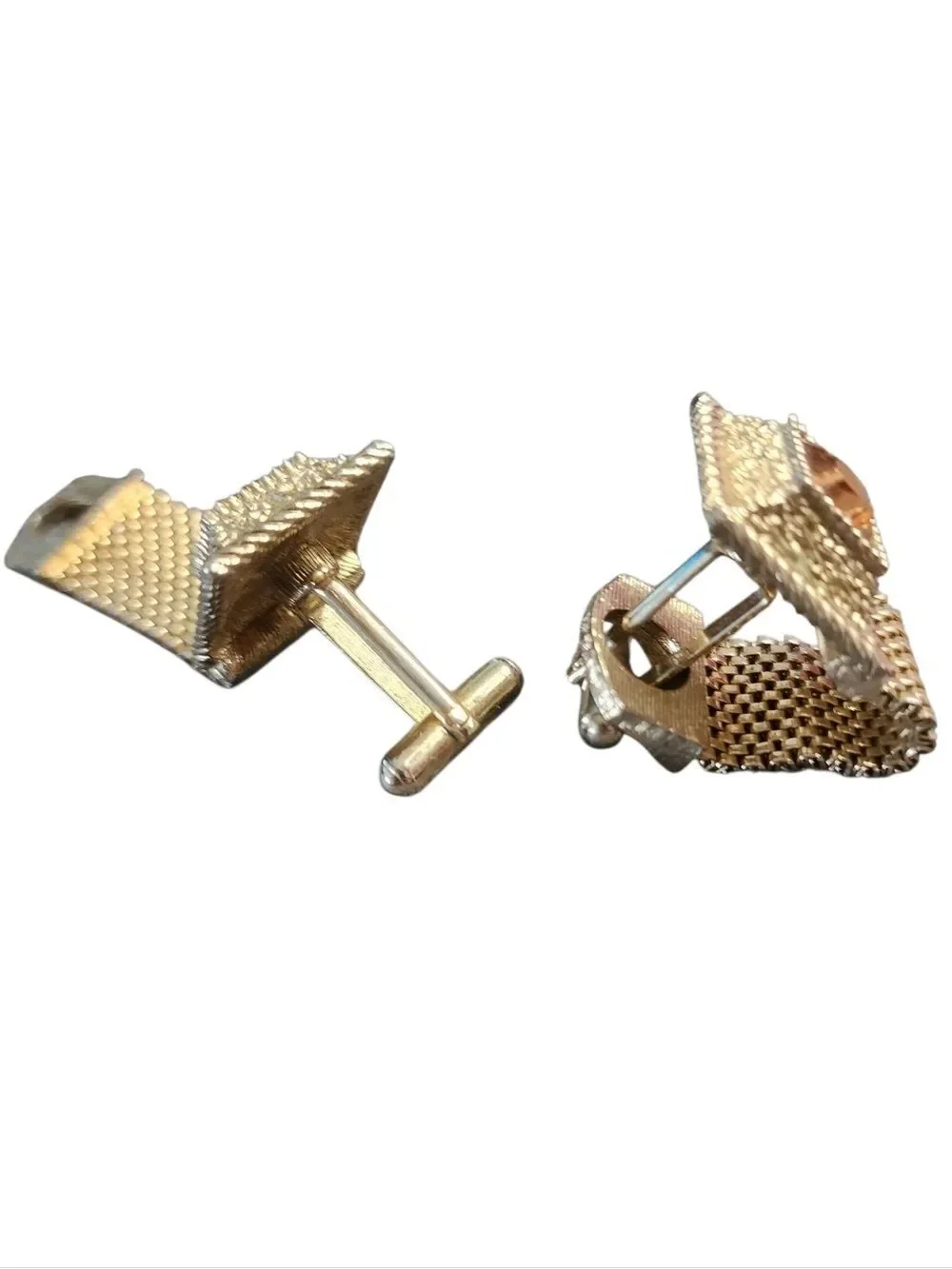 Vintage Gold-Tone Square Cufflinks Amber Center Stones